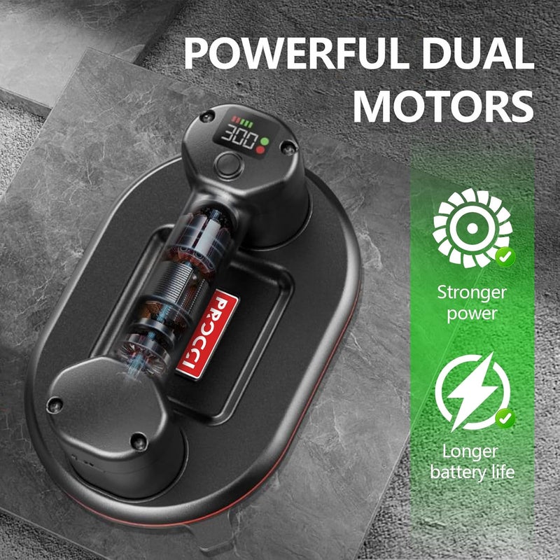 Procci Battery Suction Cup,10 in Diameter, 2 Brushless Motors, 300 KG / 660 lbs Suction Power, LCD Display for Suction Power & Battery Level, 4000 mAh Battery, 10h Runtime - Image 3